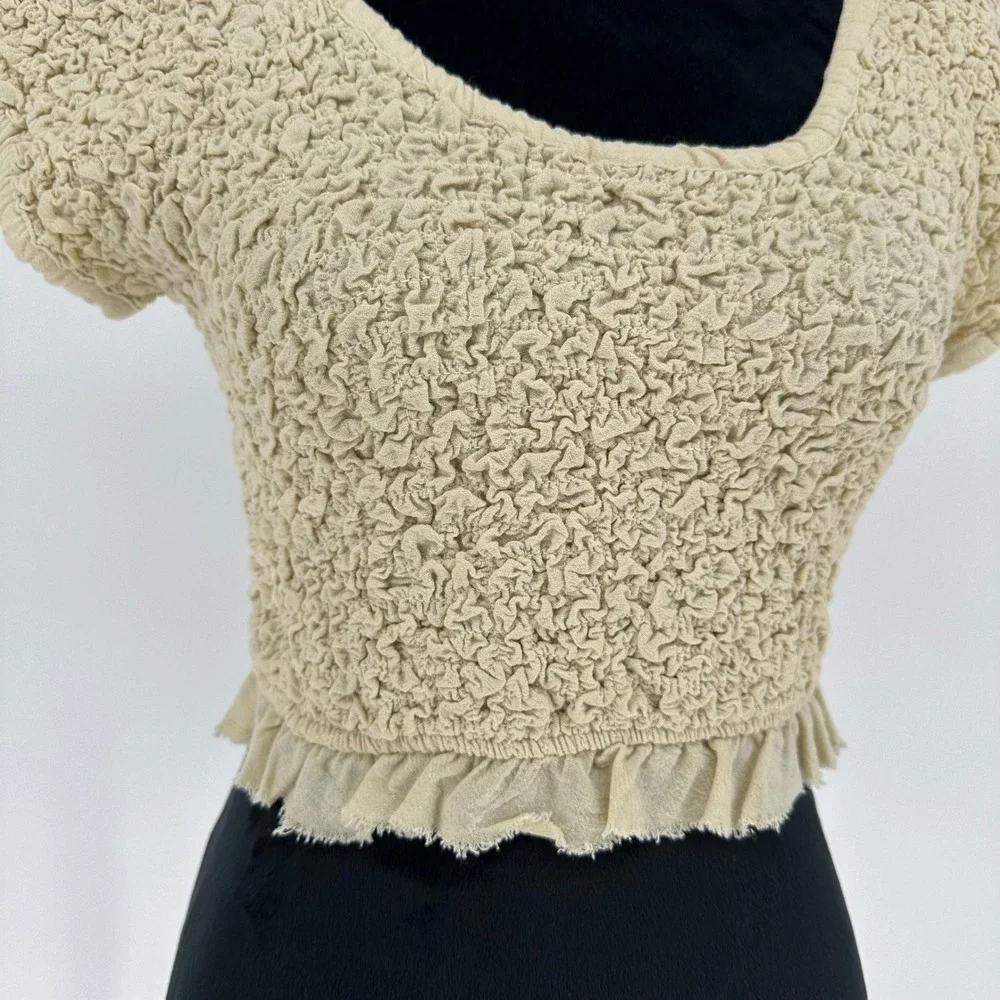 Free People Hermosa Crop Top Smocked Ruffle‎ 100% Cotton Women's L